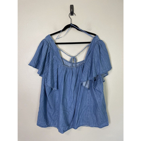 Old Navy Womens Flutter Sleeve Jean Blouse Top Size 4X New Flowy Tie Back Denim - Picture 5 of 9